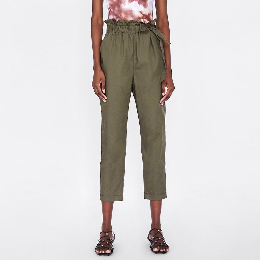 Zara High Waisted Paperbag  Waist Bow Tie Side Pants Trousers